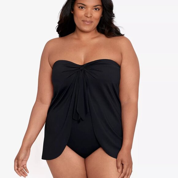 LAUREN RALPH LAUREN Bathing Suit Black‎ Plus Size Flyaway One-Piece Swimsuit 16W - Picture 3 of 16